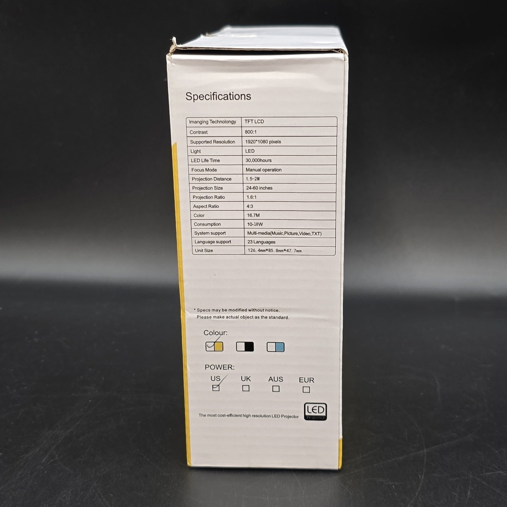LED PROJECTOR HighResolution Portable LED Mini Projector White/Yellow New in Box - Picture 2 of 7